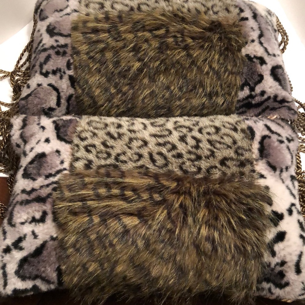 BORGATA faux Fur animal print accent pillows set of two fringed.